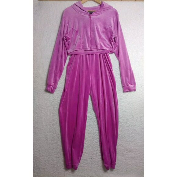 Vivre La Vie Velvet Pink Jogger and Crop Hooded Sweatshirt Set, Size XL - Picture 8 of 11